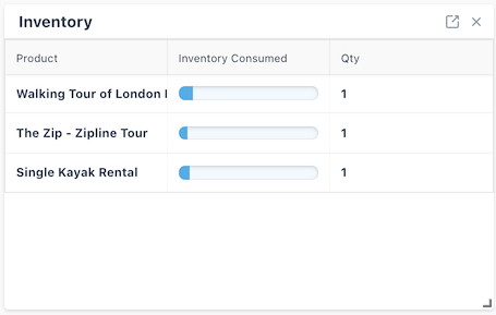 Inventory widget displaying three active entries.