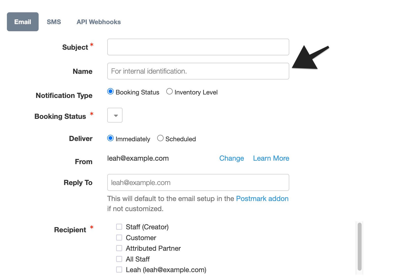 Email notification settings highlighting the 