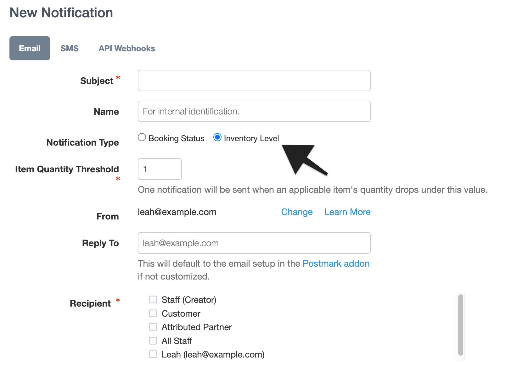 Email notification settings showing the 