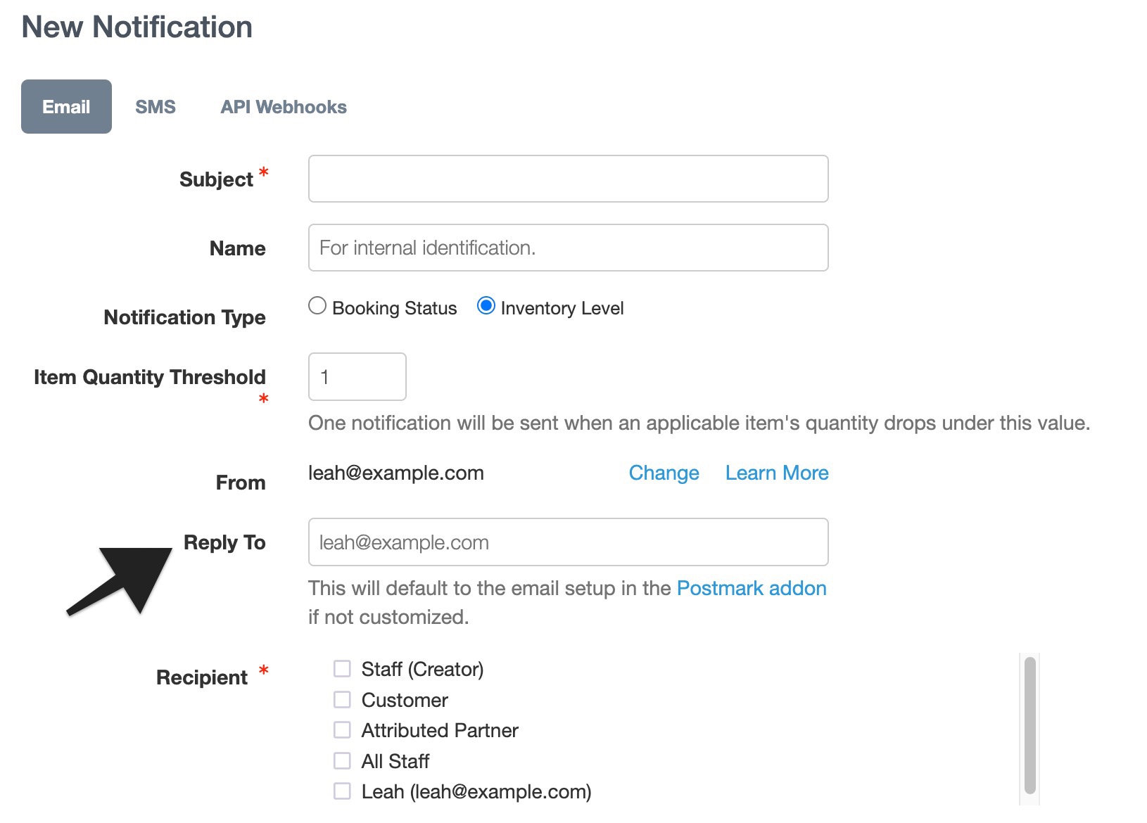 New notification setup screen with the 
