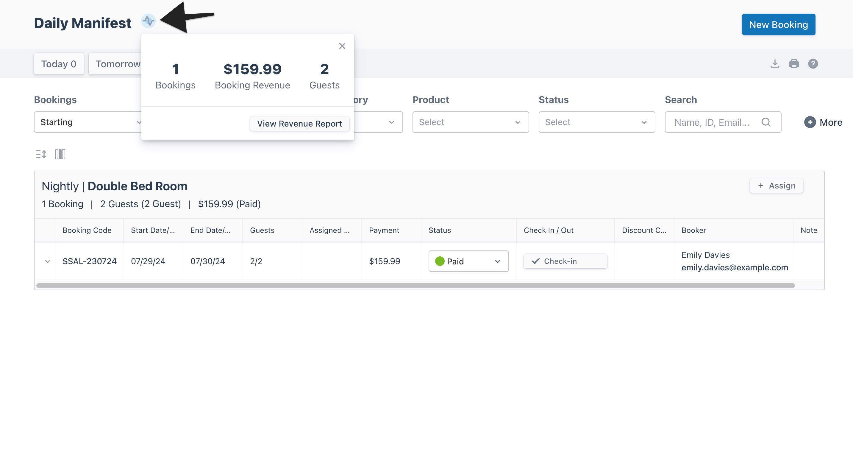 Daily manifest view with an arrow highlighting the ‘Insights’ icon to indicate selection.