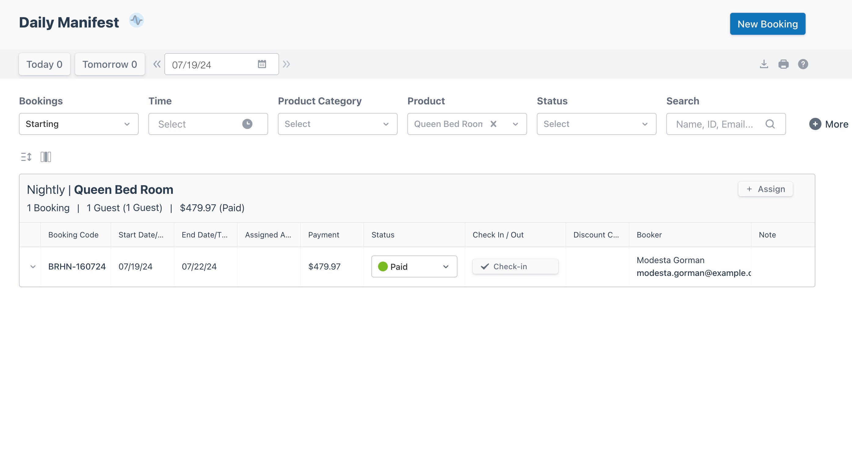 Daily manifest view displaying filtered product results.