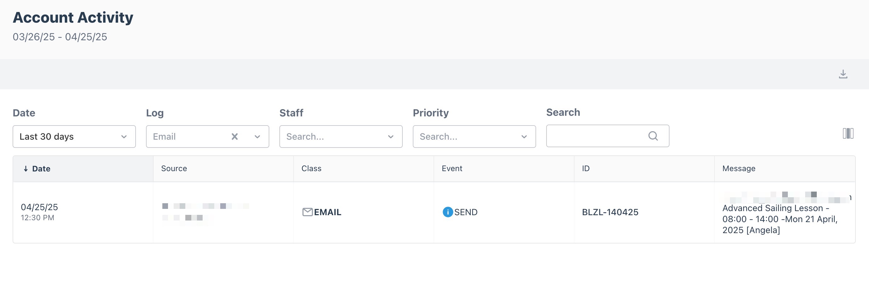The account activity report area with an ‘Email’ entry in focus.