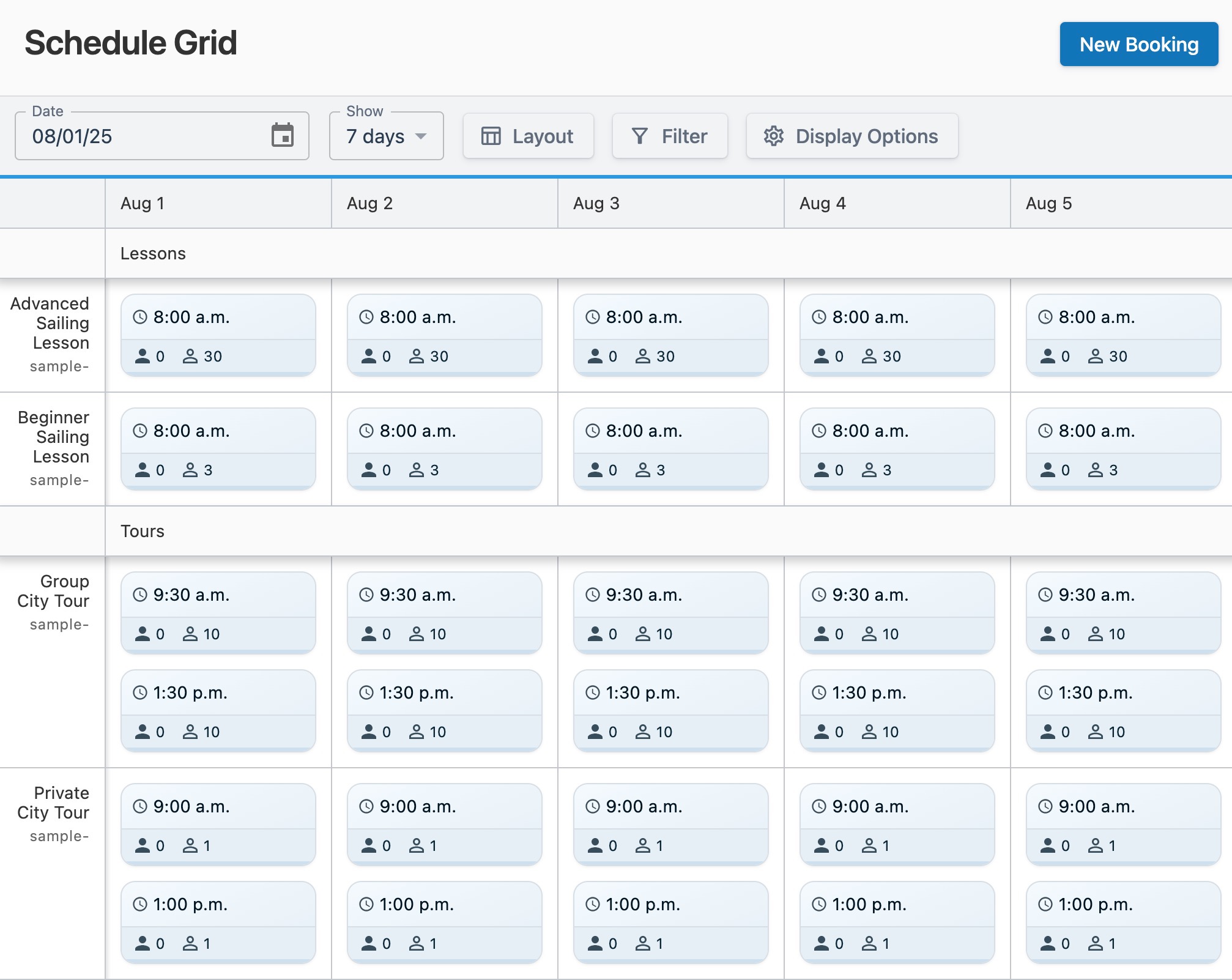 Schedule grid page showing an overview of the grid.