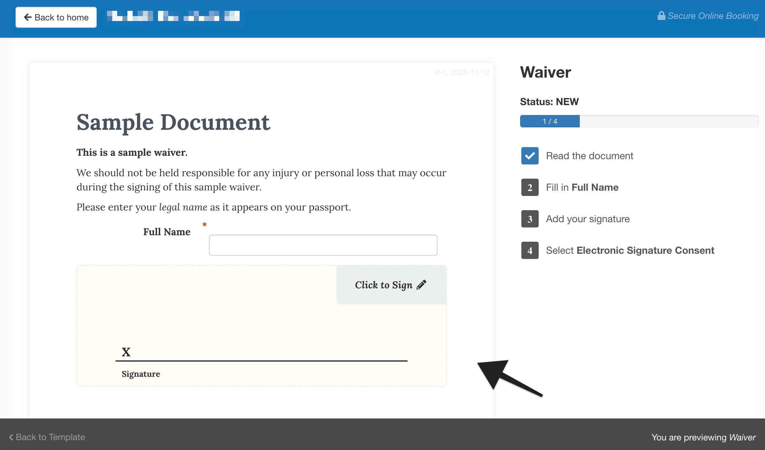 Preview of sample document from Template Builder.